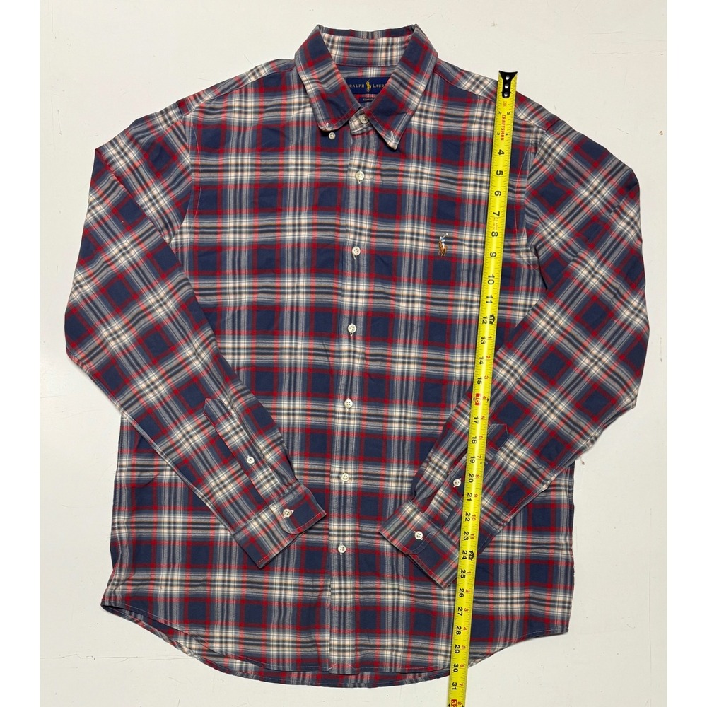 Ralph Lauren Mens XL Classic Fit Plaid Button Down Shirt Red Blue Flesh Pony